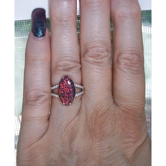 925 STERLING SILVER Lab Created Black Opal CZ Ring - Picture 2 of 16